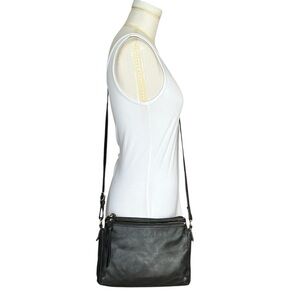 Margot New York Small Black Leather Multi Compartment Cross-Body Purse Bag